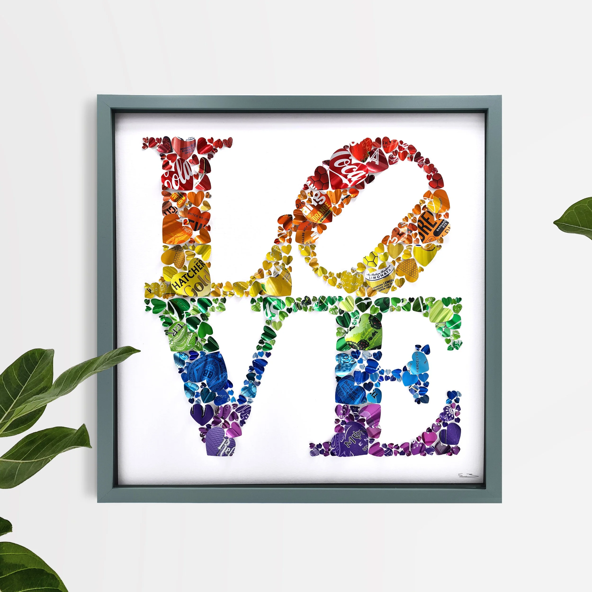 LOVE Artwork made from rainbow coloured aluminium cans — Sarah